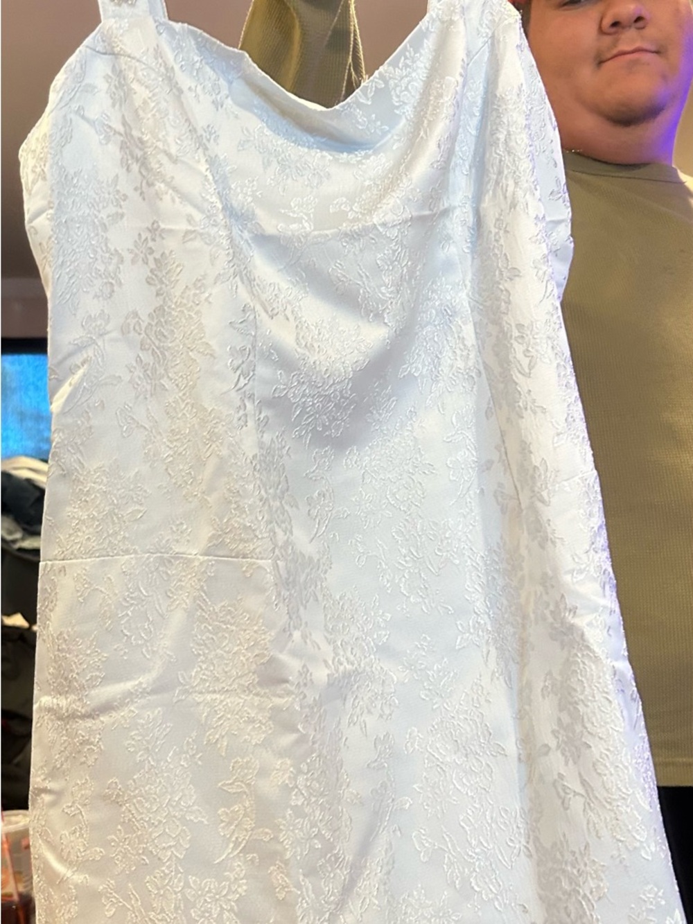 White Floral Jacquard Slip Dress